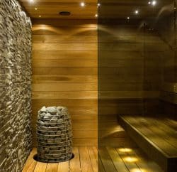 Sauna bois et pierre élégant